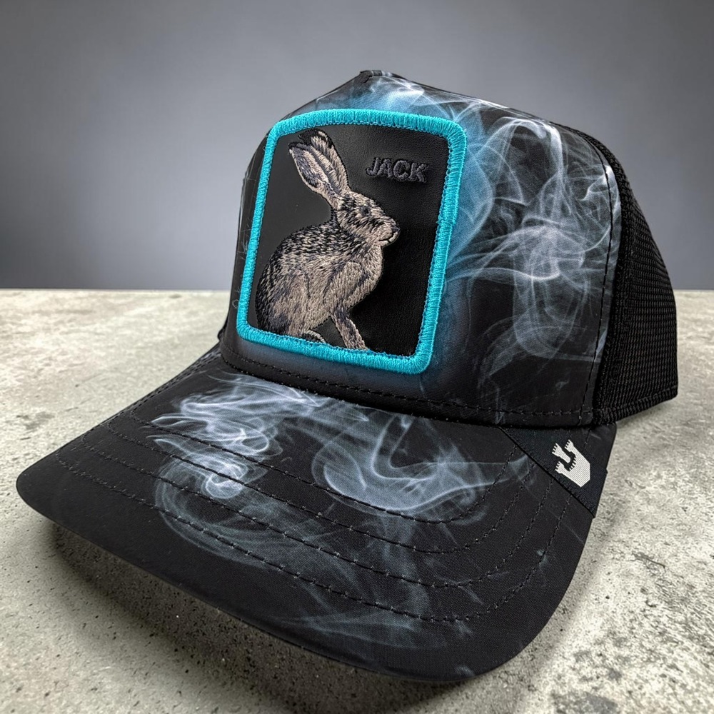 Goorin Bros Black Cap with Turquoise-Rimmed Rabbit Patch
